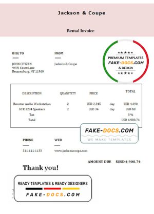 USA Jackson & Coupe invoice template in Word and PDF format, fully editable USA Jackson & Coupe invoice template in Word and PDF format, fully editable