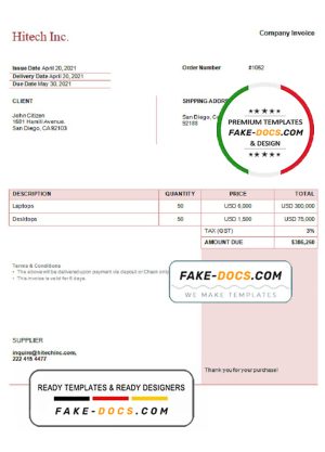 USA Hitech Inc. invoice template in Word and PDF format, fully editable USA Hitech Inc. invoice template in Word and PDF format, fully editable