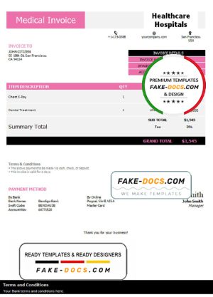 USA Healthcare Hospitals invoice template in Word and PDF format, fully editable USA Healthcare Hospitals invoice template in Word and PDF format, fully editable