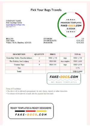 USA Pick Your Bags Travels invoice template in Word and PDF format, fully editable USA Pick Your Bags Travels invoice template in Word and PDF format, fully editable