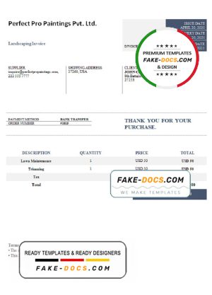 USA Perfect Pro Paintings Pvt. Ltd. invoice template in Word and PDF format, fully editable USA Perfect Pro Paintings Pvt. Ltd. invoice template in Word and PDF format, fully editable