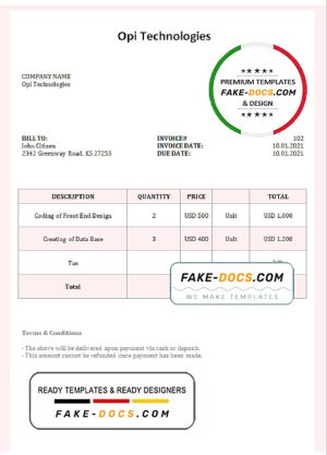 USA Opi Technologies invoice template in Word and PDF format, fully editable USA Opi Technologies invoice template in Word and PDF format, fully editable