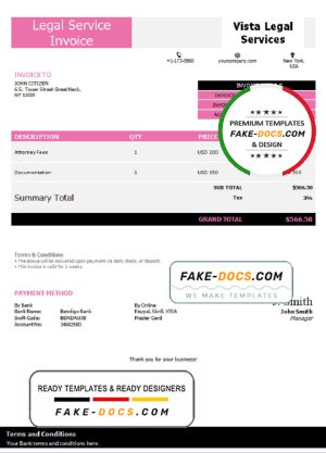 USA Vista Legal Services invoice template in Word and PDF format, fully editable USA Vista Legal Services invoice template in Word and PDF format, fully editable