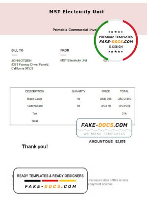 USA MST Electricity Unit invoice template in Word and PDF format, fully editable USA MST Electricity Unit invoice template in Word and PDF format, fully editable