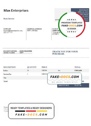 USA Max Enterprises invoice template in Word and PDF format, fully editable USA Max Enterprises invoice template in Word and PDF format, fully editable