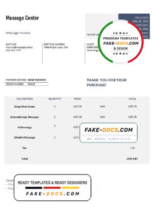 USA Massage Center invoice template in Word and PDF format, fully editable USA Massage Center invoice template in Word and PDF format, fully editable