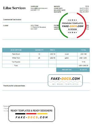 USA Lilac Services invoice template in Word and PDF format, fully editable USA Lilac Services invoice template in Word and PDF format, fully editable