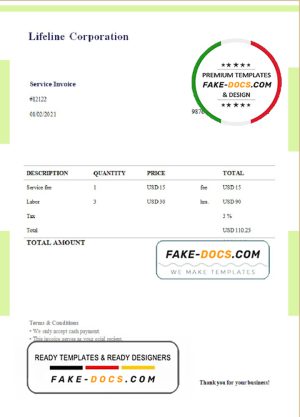 USA Lifeline Corporation invoice template in Word and PDF format, fully editable, version 1