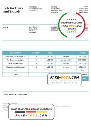 USA Letz Go Tours and Travels invoice template in Word and PDF format, fully editable