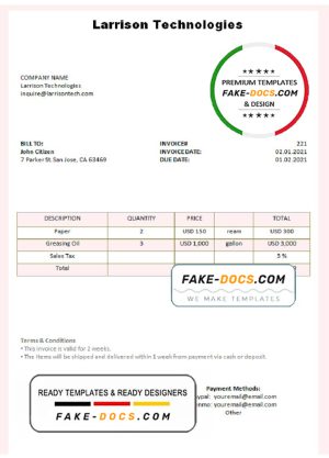 USA Larrison Technologies invoice template in Word and PDF format, fully editable