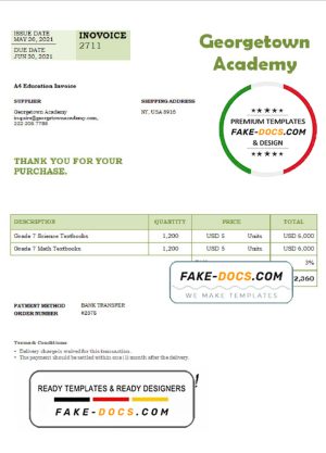 USA Georgetown Academy invoice template in Word and PDF format, fully editable USA Georgetown Academy invoice template in Word and PDF format, fully editable