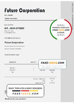 USA Future Corporation invoice template in Word and PDF format, fully editable USA Future Corporation invoice template in Word and PDF format, fully editable