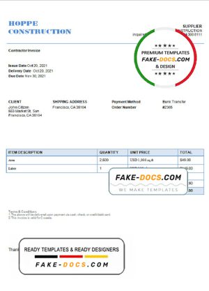 USA Hope Construction invoice template in Word and PDF format, fully editable USA Hope Construction invoice template in Word and PDF format, fully editable