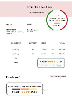 USA Harris-Hoeger Inc. invoice template in Word and PDF format, fully editable USA Harris-Hoeger Inc. invoice template in Word and PDF format, fully editable