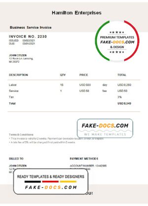 USA Hamilton Enterprises invoice template in Word and PDF format, fully editable USA Hamilton Enterprises invoice template in Word and PDF format, fully editable