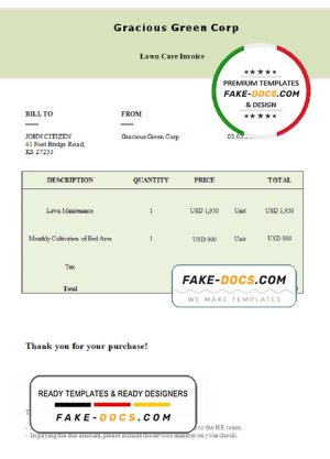 USA Gracious Green Corp invoice template in Word and PDF format, fully editable USA Gracious Green Corp invoice template in Word and PDF format, fully editable