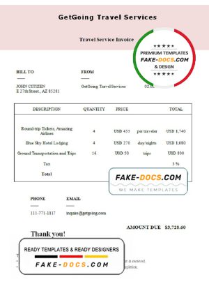 USA GetGoing Travel Services invoice template in Word and PDF format, fully editable USA GetGoing Travel Services invoice template in Word and PDF format, fully editable