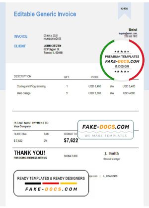 USA Unist invoice template in Word and PDF format, fully editable USA Unist invoice template in Word and PDF format, fully editable