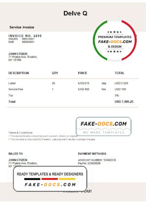 USA Delve Q invoice template in Word and PDF format, fully editable USA Delve Q invoice template in Word and PDF format, fully editable