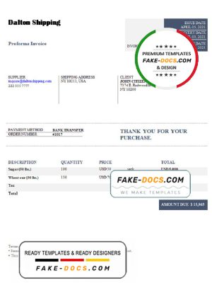 USA Dalton Shipping invoice template in Word and PDF format, fully editable USA Dalton Shipping invoice template in Word and PDF format, fully editable