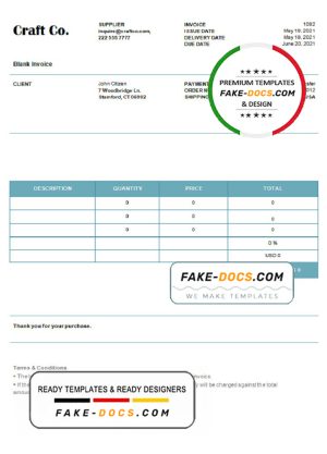USA Craft Co. invoice template in Word and PDF format, fully editable USA Craft Co. invoice template in Word and PDF format, fully editable