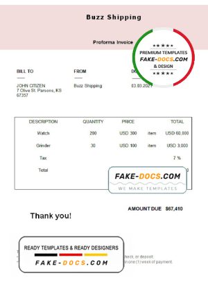 USA Buzz Shipping invoice template in Word and PDF format, fully editable