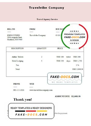 USA Travelvibe Company invoice template in Word and PDF format, fully editable USA Travelvibe Company invoice template in Word and PDF format, fully editable