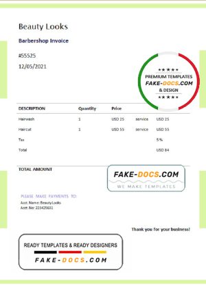 USA Beauty Looks invoice template in Word and PDF format, fully editable
