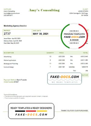 USA Amy’s Consulting invoice template in Word and PDF format, fully editable USA Amy’s Consulting invoice template in Word and PDF format, fully editable