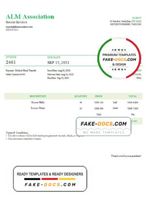 USA ALM Association invoice template in Word and PDF format, fully editable USA ALM Association invoice template in Word and PDF format, fully editable