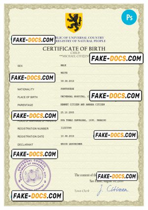 master accord birth certificate universal PSD template