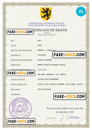 trust vital record death certificate universal PSD template