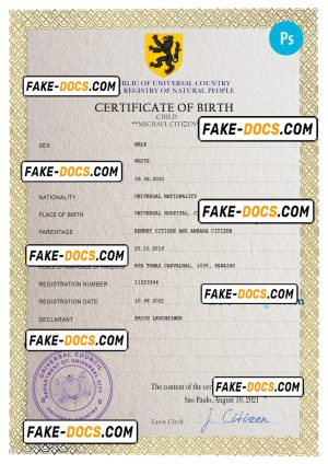 birthbia universal birth certificate PSD template, fully editable
