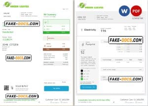 green leaves universal multipurpose utility bill, Word and PDF template, 4 pages