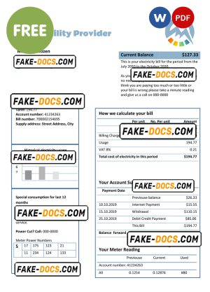 cycle energy universal multipurpose utility bill template in Word format