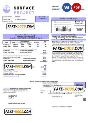 surface project universal multipurpose utility bill, Word and PDF template