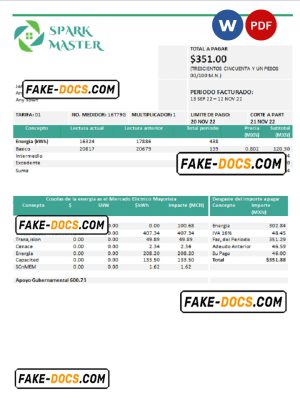 spark master universal multipurpose utility bill, Word and PDF template