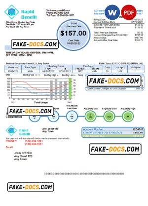 rapid benefit universal multipurpose utility bill, Word and PDF template