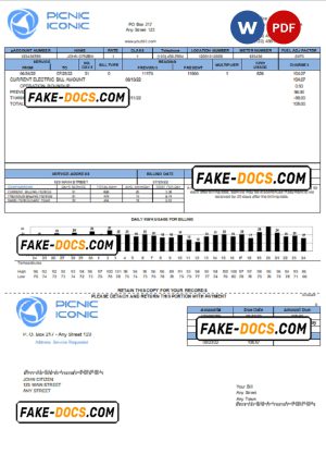 picnic iconic universal multipurpose utility bill, Word and PDF template