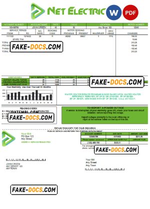 net electric universal multipurpose utility bill, Word and PDF template