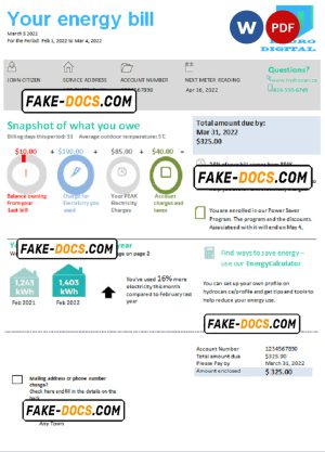 hydro digital universal multipurpose utility bill, Word and PDF template