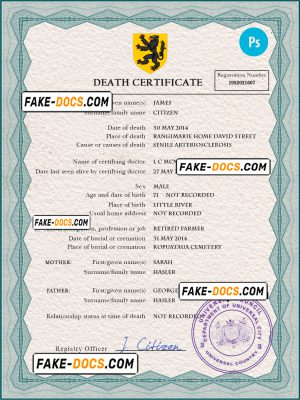 apex vital record death certificate universal PSD template