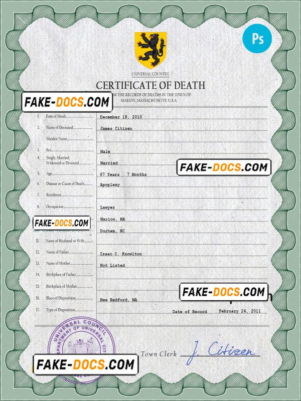 flight death universal certificate PSD template, completely editable