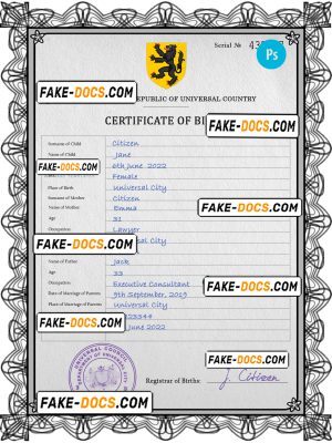 trident universal birth certificate PSD template, fully editable