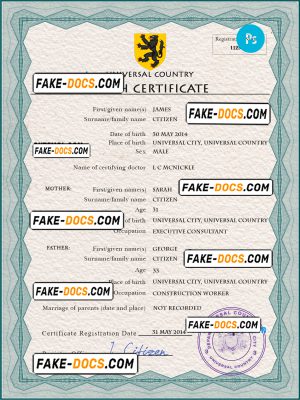 honor universal birth certificate PSD template, completely editable