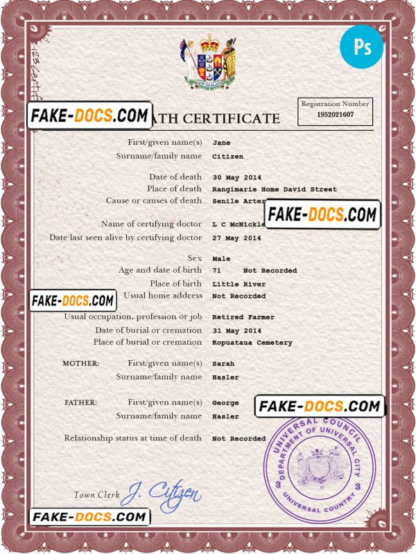 arms first-choice vital record death certificate universal PSD template