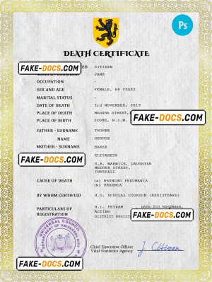 broadcast death universal certificate PSD template, completely editable