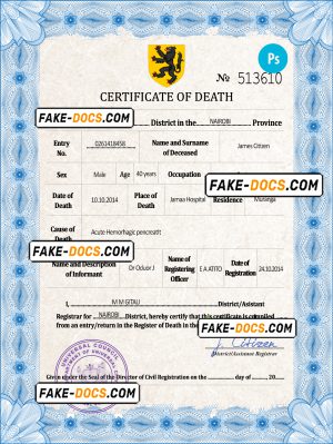 foster death universal certificate PSD template, completely editable