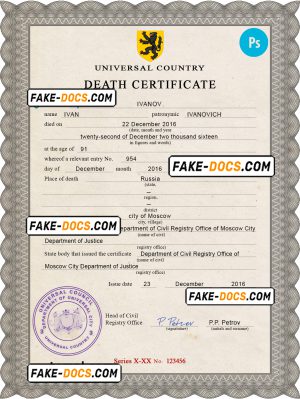 disclosure vital record death certificate universal PSD template