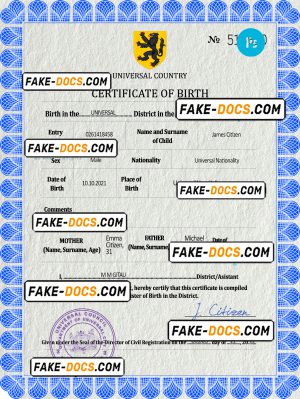 flow universal birth certificate PSD template, fully editable